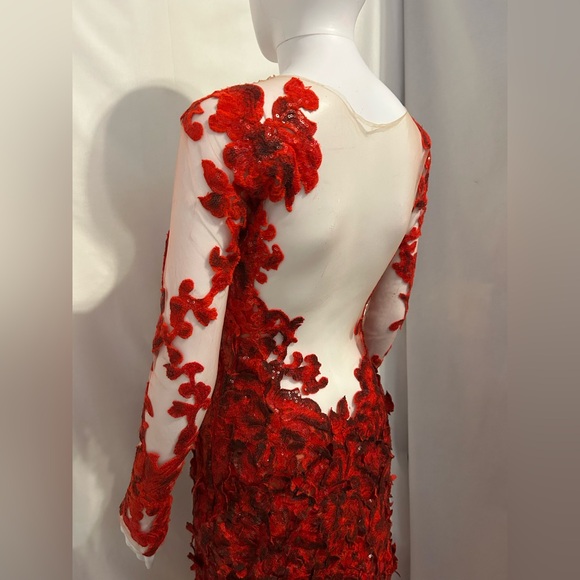 Red Floral Flowy Beaded Gown Sz S/XS Costume Cosplay Fantasy Whimsigoth Elegant - Picture 8 of 16